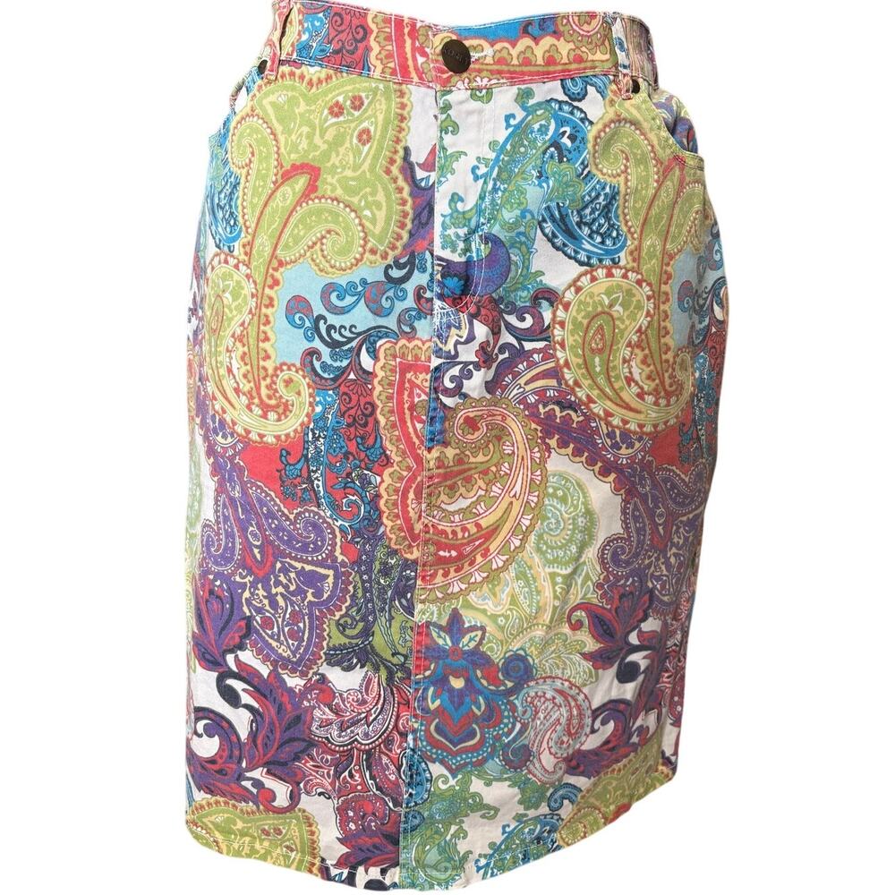 Vintage Koret Paisley Pencil Skirt Women's 16 Petite Colorful Cottagecore